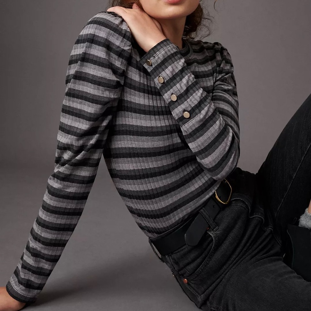 🎉HP!🎉 NWT Anthropologie Black Ysabel Striped Top